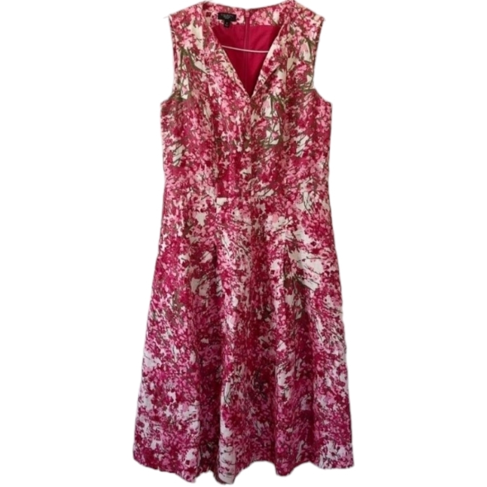 Talbots Floral Print‎ Linen A-Line Dress Pink Fully Lined Sleeveless ( NO BELT )